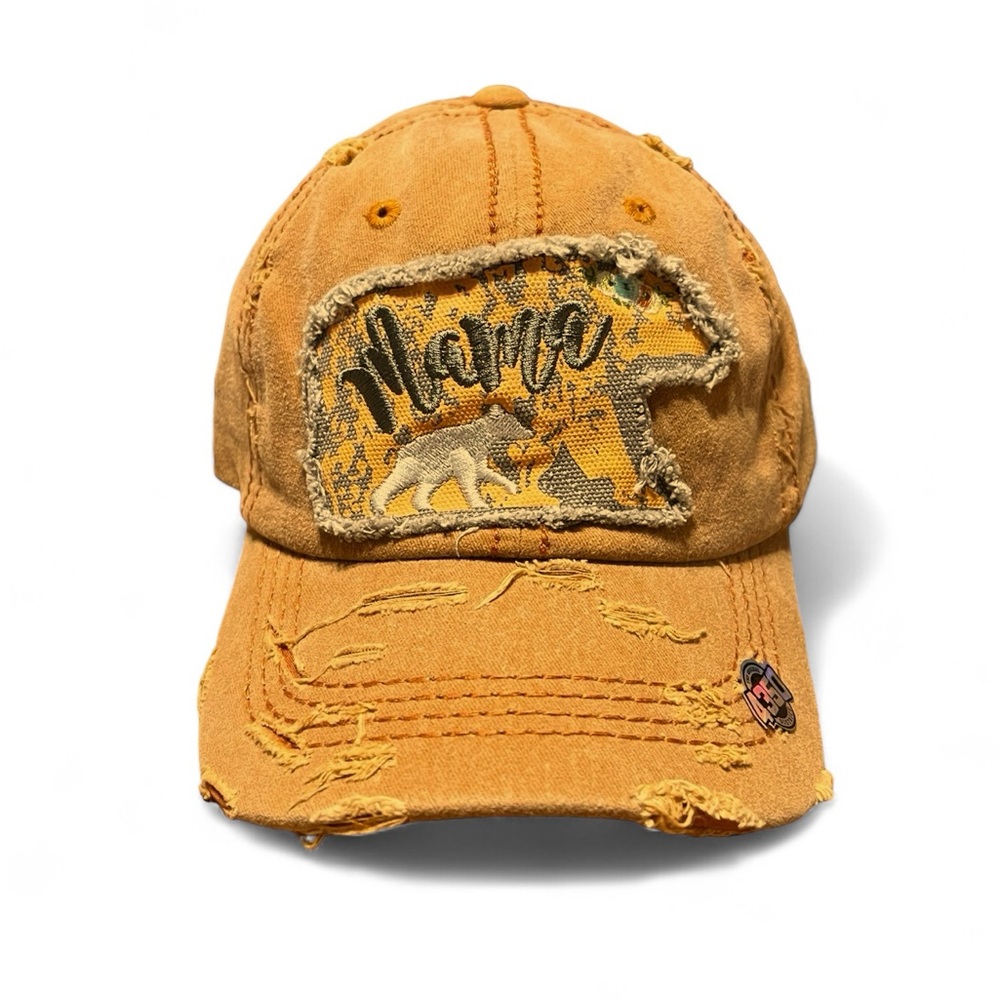 4350 District Mama Bear 🐻 Distressed Adjustable Embroidered Hat in Rust